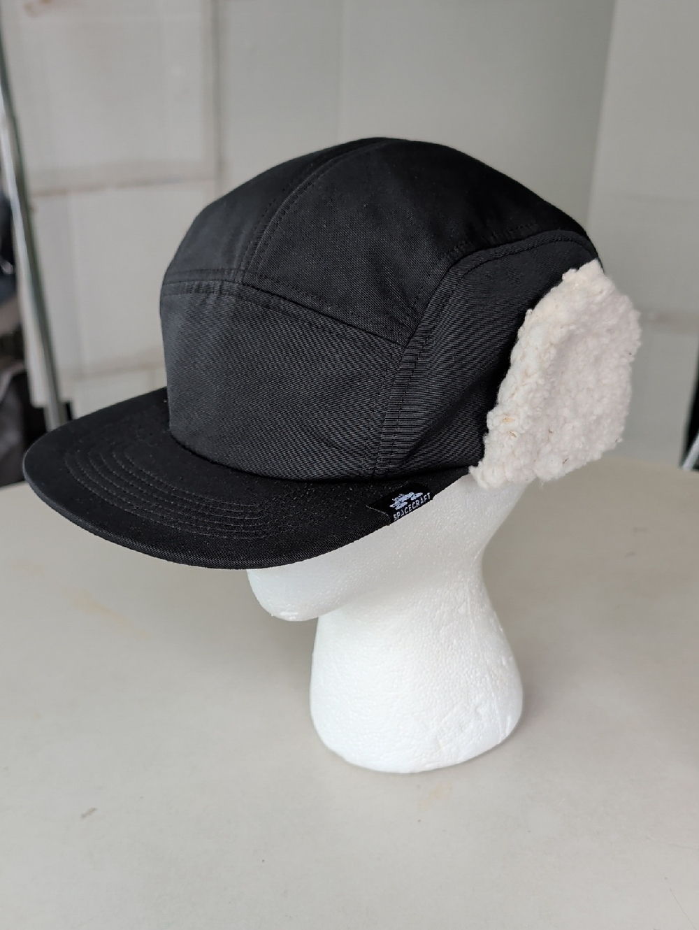 Space Craft Fuzz Five Panel Cap Hat Fleece Lined Ear Flaps Winter Cozy Outdoors
